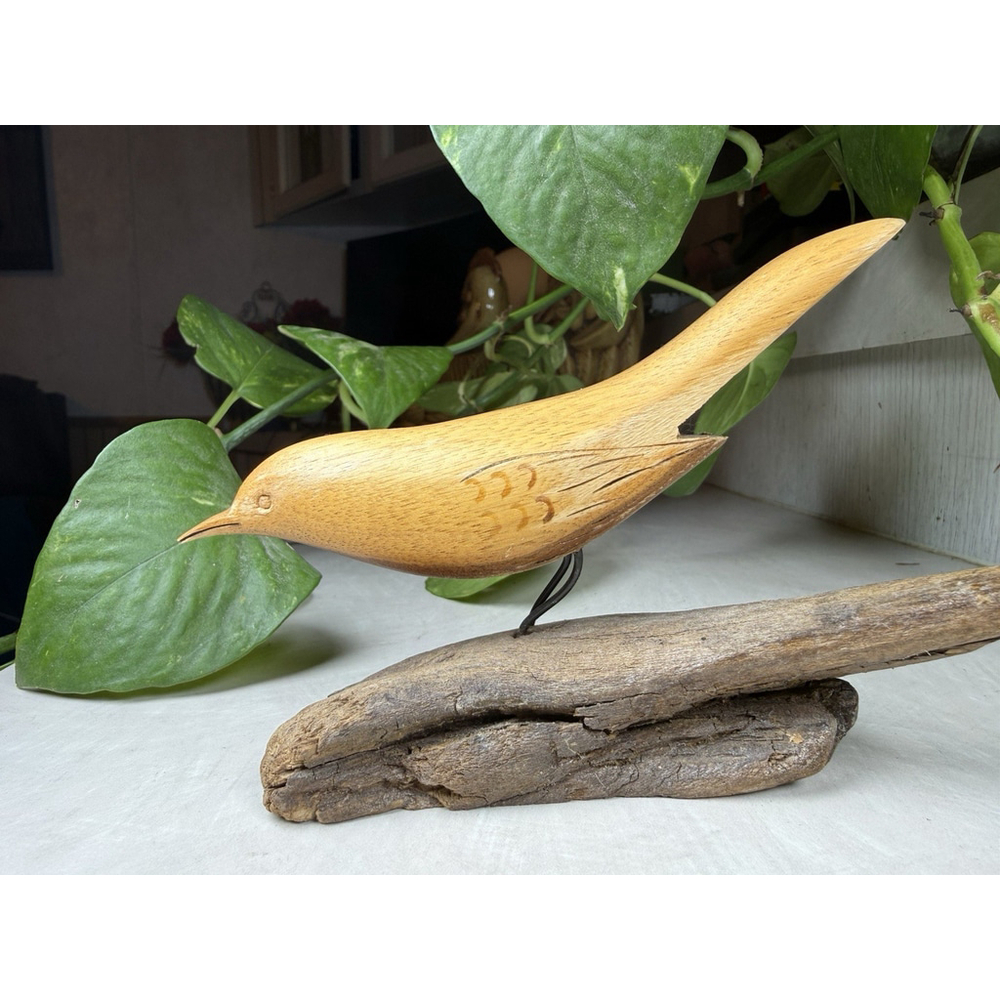 Vtg Hand Carved Wood Bird Sculpture Driftwood Base Signed Bryan Whaley Folk Art - Picture 4 of 11